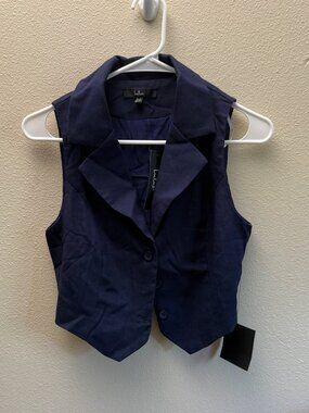 Lulus Charismatic Entrance Navy Blue Linen Collared Vest Top
